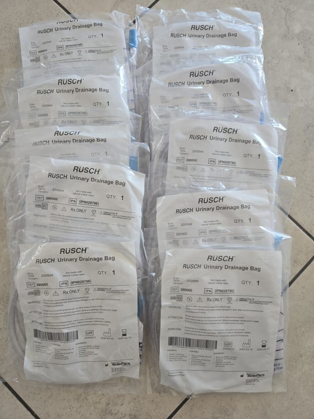 Rusch 2000 ml Urinary Drainage Bag 390060 Lot of 10 New, sealed!